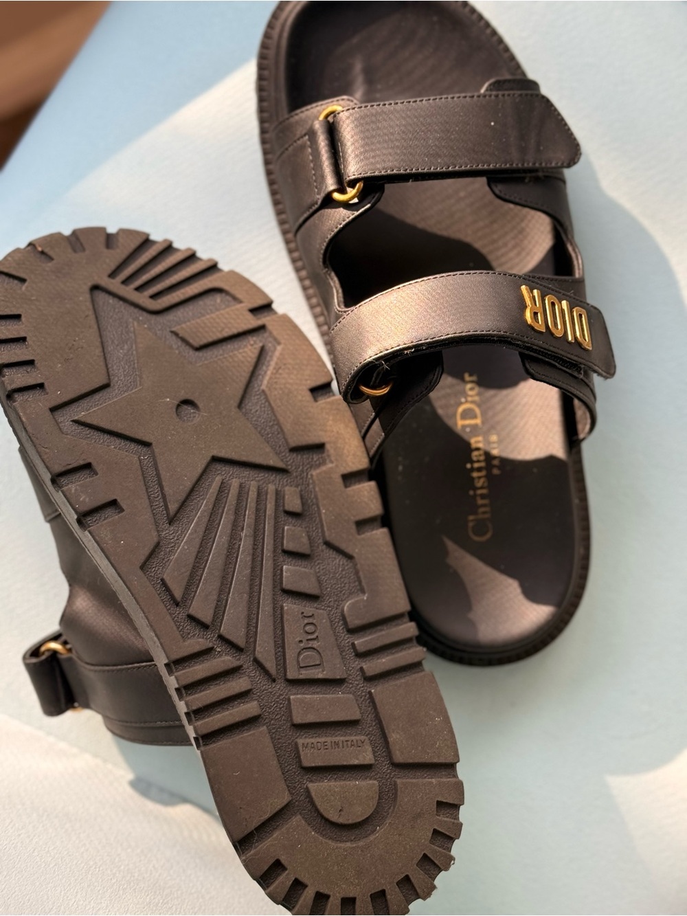 Dior Black Leather Logo Slide Sandals - Picture 4 of 6